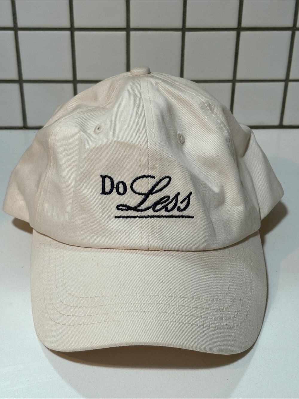 Motel Margarita ‘Do Less’ Embroidered Cream Baseball Cap
